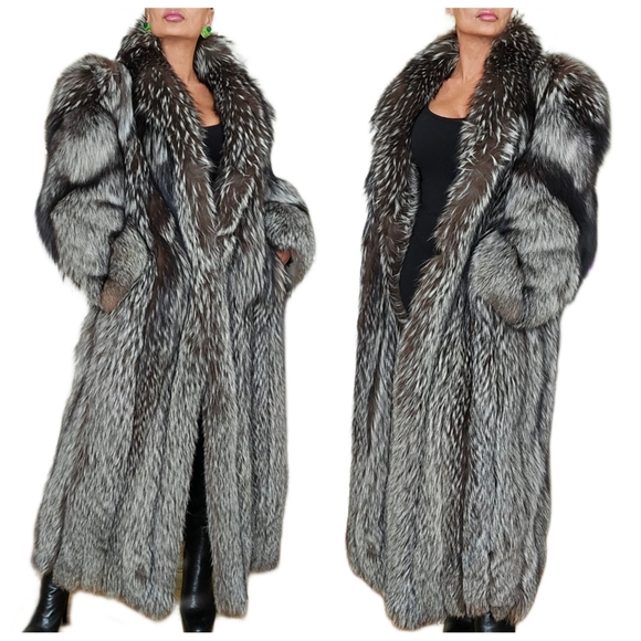 Vintage Genuine "Chubby" Fluffy Silver Indigo Fox Fur Full Length Coat - Picture 4 of 13
